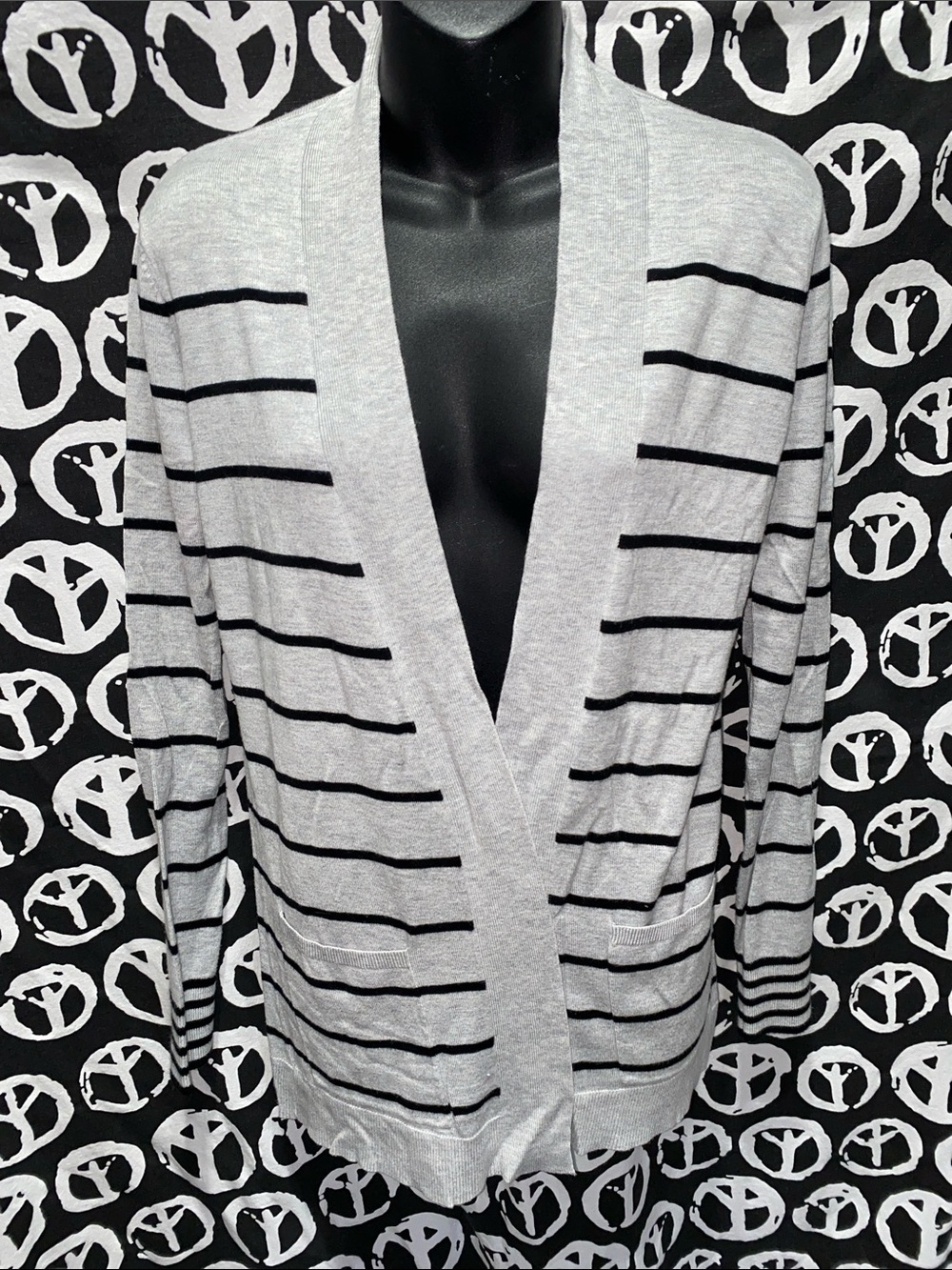 EXPRESS GREY/BLACK STRIPED CARDIGAN SZ S